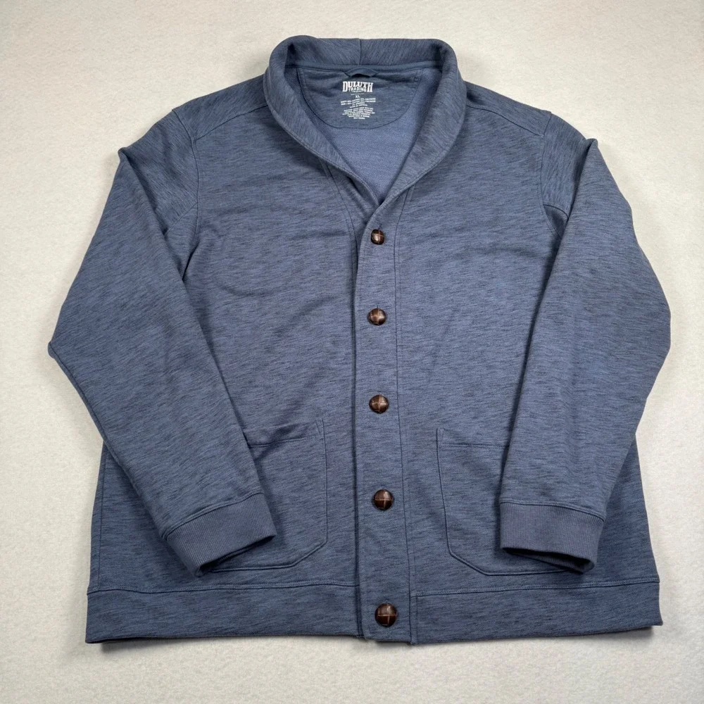 Duluth Trading Co Loophole Cardigan Mens XL Blue Shawl Collar Relaxed Fit 88311